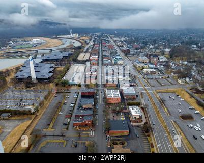 Corning, NY, USA - 03-02-2024 - Cloudy winter aerial image of the ...