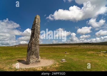 Menhir from the megalithic complex of Merrivale, Dartmoor, Devon, England, Great Britain, Europe Stock Photo