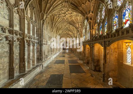 Cloister with fan vault of Gloucester Cathedral, England, Great Britain, Europe Stock Photo