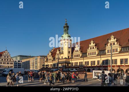 Market Square and Old Town Hall in Leipzig, Saxony, Germany Stock Photo
