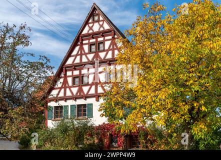 Nehren, district of Tübingen, half-timbered gable on the house at Hauchlinger Straße 27 Stock Photo