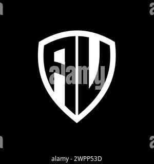 AU monogram logo with bold letters shield shape with black and white ...