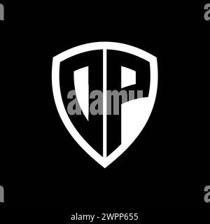 DP monogram logo with bold letters shield shape with black and white ...