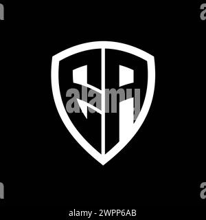 EA monogram logo with bold letters shield shape with black and white ...