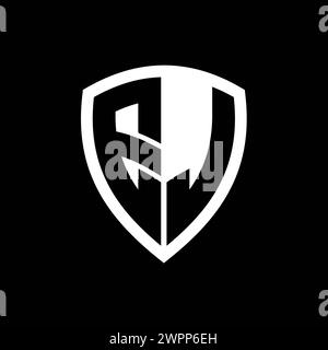 EJ monogram logo with bold letters shield shape with black and white ...