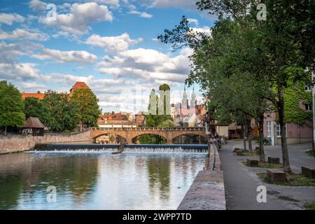 Museum bridge with St. Lawrence Church in the background, Nuremberg, Middle Franconia, Bavaria, Germany Stock Photo