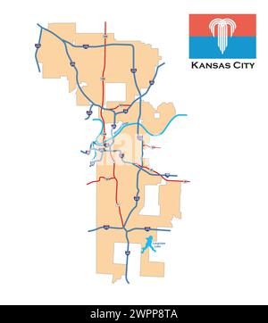 Simple city map of Kansas City, Missouri, USA Stock Photo