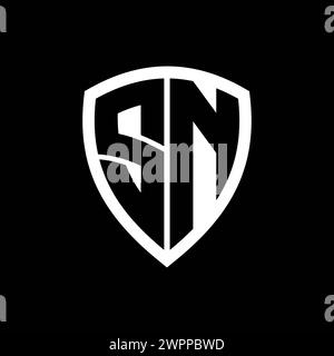 SN monogram logo with bold letters shield shape with black and white ...