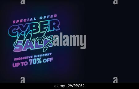 Cyber Monday Colorful Neon Style Super Sale Web Banner. Cyber Monday Sale Special Offer Social Media Post Design. Business, Promotion, and Advertising Stock Vector
