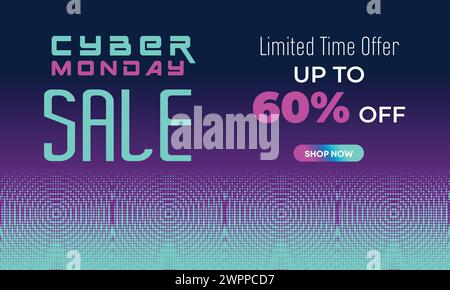 Cyber Monday Colorful Neon Style Super Sale Web Banner. Cyber Monday Sale Special Offer Social Media Post Design. Business, Promotion, and Advertising Stock Vector