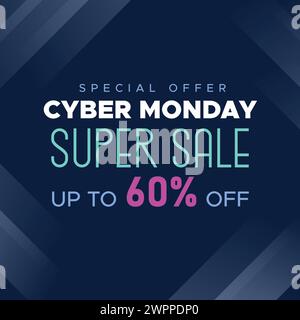 Cyber Monday Colorful Neon Style Super Sale Web Banner. Cyber Monday Sale Special Offer Social Media Post Design. Business, Promotion, and Advertising Stock Vector