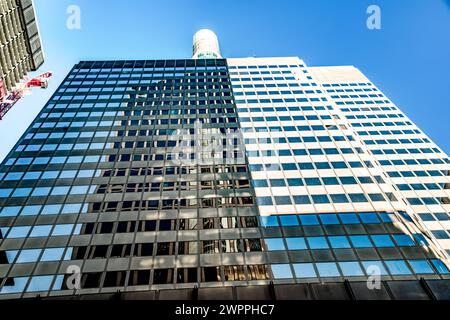 Frankfurt, Germany - Jan 23, 2020: Omniturm Tower and Grosse Gallusstrasse Street at Bankenviertel business district - Frankfurt, Germany Stock Photo