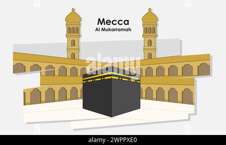 The Kaabah in Masjidil Haram Mecca, Saudi Arabia. Mecca or Makkah Al-Mukarramah vector illustration. Stock Vector