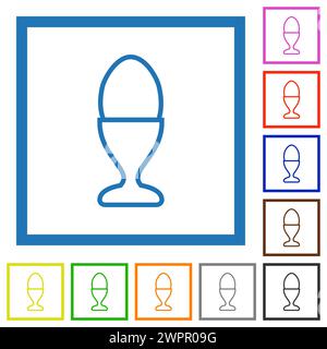 Egg in egg holder outline flat color icons in square frames on white background Stock Vector
