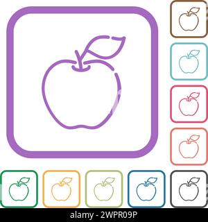 Apple outline simple icons in color rounded square frames on white background Stock Vector