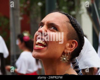 Lima, Peru. 08th Mar, 2024. Angry activist woman screaming when thousands of women took to the streets to march asking for their rights, in the framework of the activities for the International Women's Day which is celebrated internationally every March 8th. Credit: Fotoholica Press Agency/Alamy Live News Stock Photo