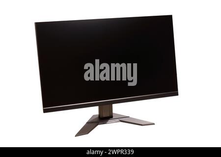 black desktop computer, widescreen display with cutout screen, keyboard ...