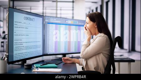 Tired Stressed Female Accountant Sitting In Office Stock Photo