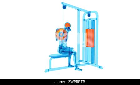 Man using lat pulldown machine, illustration Stock Photo