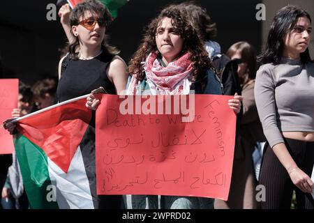 Beirut, Lebanon. 08th Mar, 2024. On Women's Rights Day, feminist protestors demonstrate in solidarity with Gaza outside the UN Women country office in Beirut, Lebanon on March 8, 2023. Photo by Sandro Basili/ABACAPRESS.COM Credit: Abaca Press/Alamy Live News Stock Photo