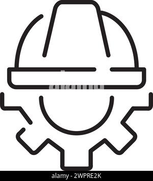 Digital engineering. Virtual environment constructions. Hard hat and cogwheel. Pixel perfect, editable stroke vector icon Stock Vector