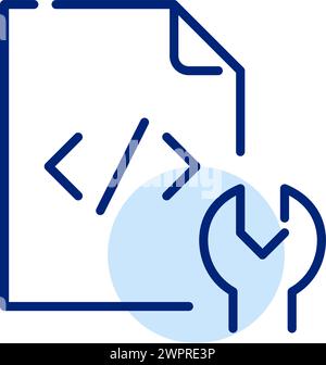 Website development. Coding and maintenance. HTML file and wrench. Pixel perfect, editable stroke vector icon Stock Vector