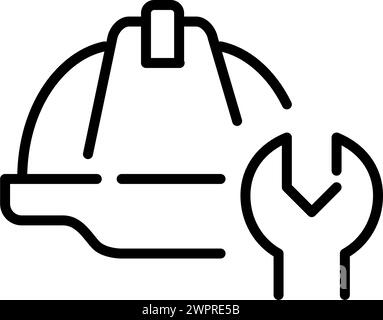 Hard hat and wrench. Safety at construction sites. Labor workers. Pixel perfect, editable stroke vector icon Stock Vector