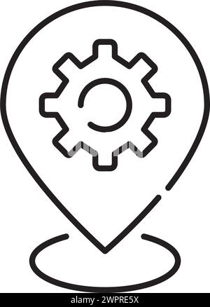 Location adjustment tools. Cogwheel and map pointer. Pixel perfect vector icon Stock Vector