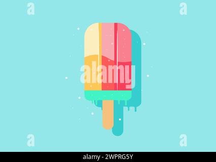Illustration of a vibrant array of Popsicle sticks, each adorned with colorful sprinkles. Backdrop of cool, icy swirls. Perfect for cartoon artwork, v Stock Vector