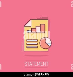 Financial statement icon in comic style. Document cartoon vector ...