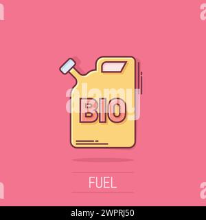 Gasoline canister icon in comic style. Petrol can cartoon vector illustration on isolated background. Fuel container splash effect sign business conce Stock Vector