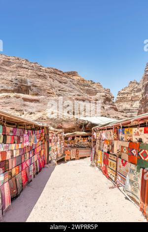 Selling rugs and souvenirs in Petra, Jordan. Stock Photo