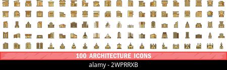 100 architecture icons set. Color line set of architecture vector icons thin line color flat on white Stock Vector