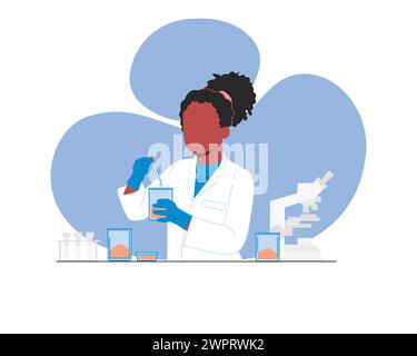 African American scientist working in laboratory. Vector illustration in flat style Stock Vector