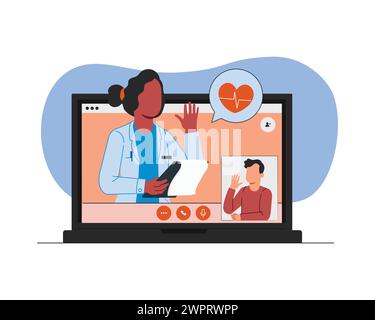 Online medical consultation. Woman doctor and patient in video call. Vector illustration in flat style Stock Vector