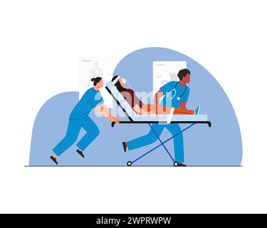 doctor and nurse running while patient in stretcher for an emergency situation. vector illustration design for health care and medical theme Stock Vector