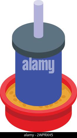 Chicken feeding plastic pot icon isometric vector. Nature village. Stable meat Stock Vector
