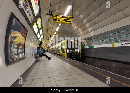 Merseyrail Stadler class 777 electric train 777017 at Liverpool Lime Street Low Level underground station, Liverpool, UK Stock Photo