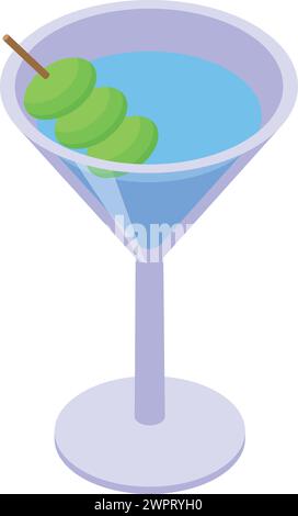 Olives alcoholic cocktail icon isometric vector. Party holiday. Colorful cream Stock Vector
