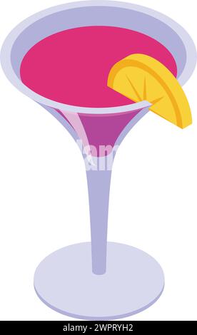 Pink lime cocktail icon isometric vector. Drink pink gin. Lemon juice menu Stock Vector