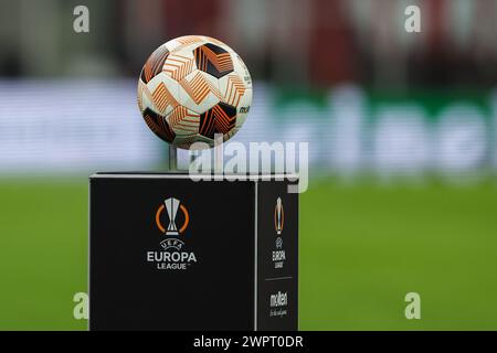 Milan, Italy. 07th Mar, 2024. Official Molten Europa League match ball during UEFA Europa League 2023/24 Round of 16 - 1st leg football match between AC Milan and SK Slavia Praha at San Siro Stadium, Milan, Italy on March 07, 2024 Credit: Independent Photo Agency/Alamy Live News Stock Photo