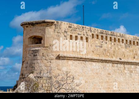 A detail of the imposing St. Elmo Fort, Valletta, Malta Stock Photo