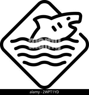 Beware the sharks icon outline vector. Sea beach warning. Caution marine area Stock Vector