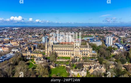 Aerial view of Peterborough Cathedral and city, Peterborough ...
