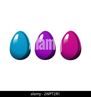 Blue violet Easter striped egg and egg with polka dots isolated on white background. Illustration in flat style. Vector clipart for design of card, ba Stock Vector