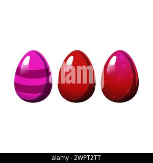 Red violet Easter striped egg and egg with polka dots isolated on white background. Illustration in flat style. Vector clipart for design of card, ban Stock Vector