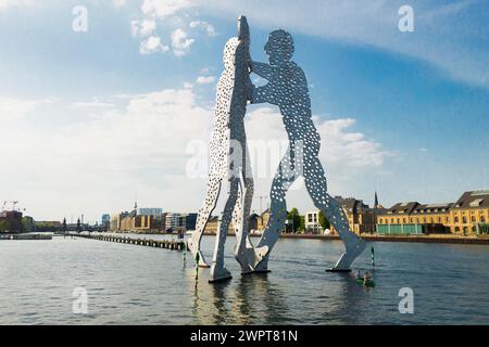 Molecule man on the Spree, art, sculpture, monument, river, attraction, sightseeing, capital, Berlin, Germany Stock Photo