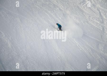 Freeride in Hintertux, Austria, ski resort snowboarder skier, mountain, deep snow Stock Photo