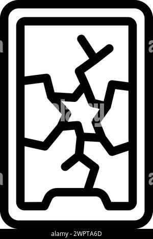 Cracked phone icon outline vector. Damaged screen. Protective mobile cover Stock Vector
