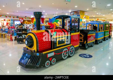 Leshan, China, Display Large Toy Train, Shops, Childen's Toys,  in Chinese Shopping Center Stock Photo